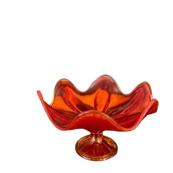 Viking Glass Epic Six Petal Persimmon Compote Bowl - Picture 2 of 13